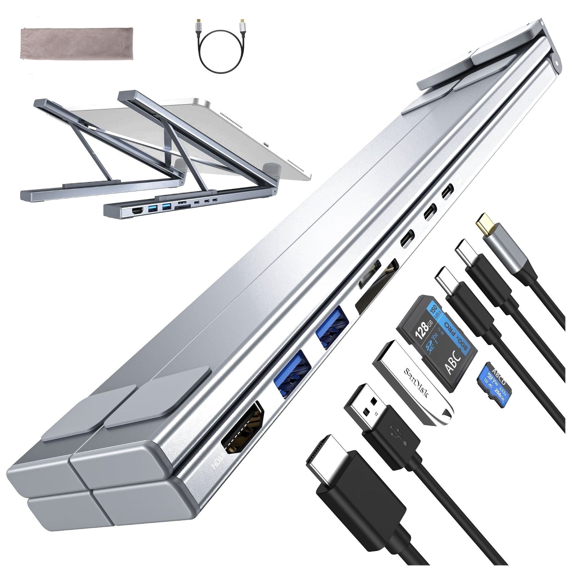 Hub USB-C aluminium multi-ports pour ordinateur portable